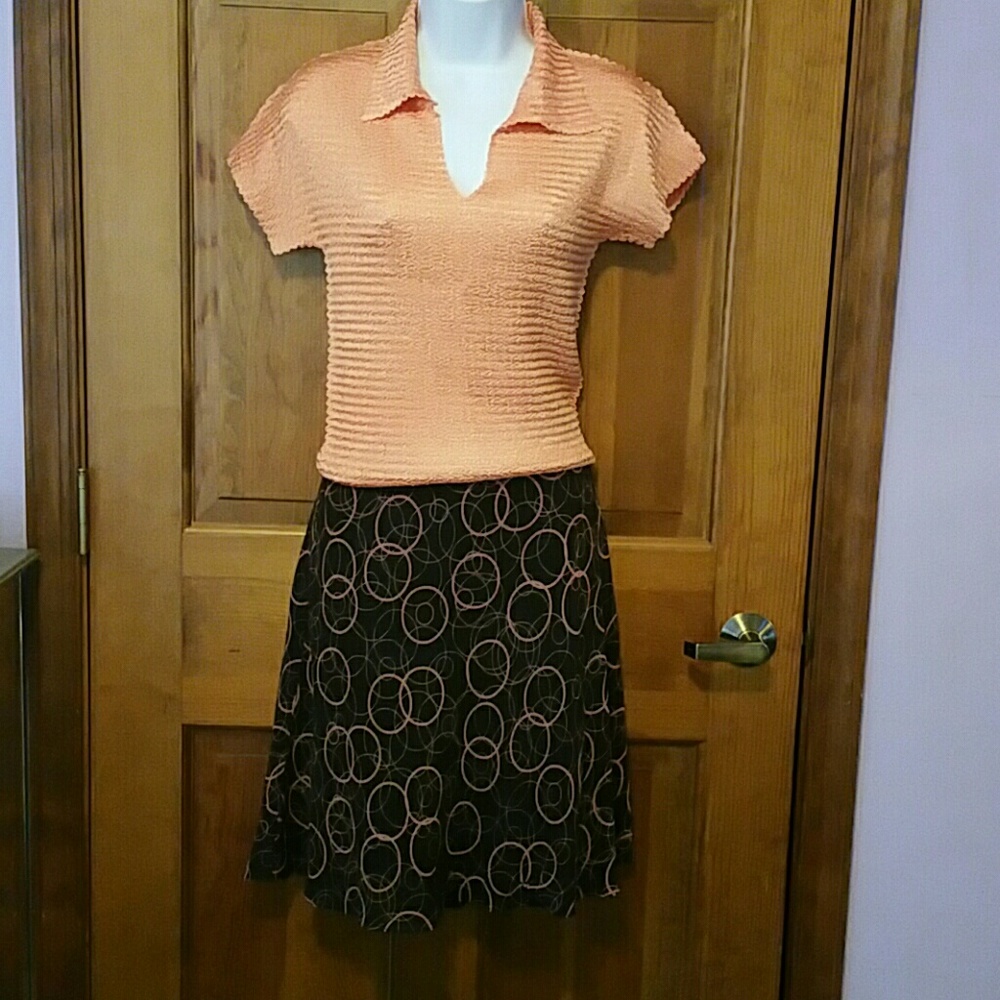 Kenneth Cole silk skirt, deep brown & peach